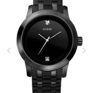 GUESS MEN’S BLACK ROUND DIAMOND WATCH